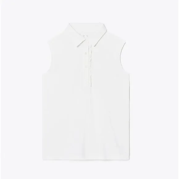 Tory Sport TECH PIQUÉ SLEEVELESS POLO White Sz XL - Picture 2 of 8